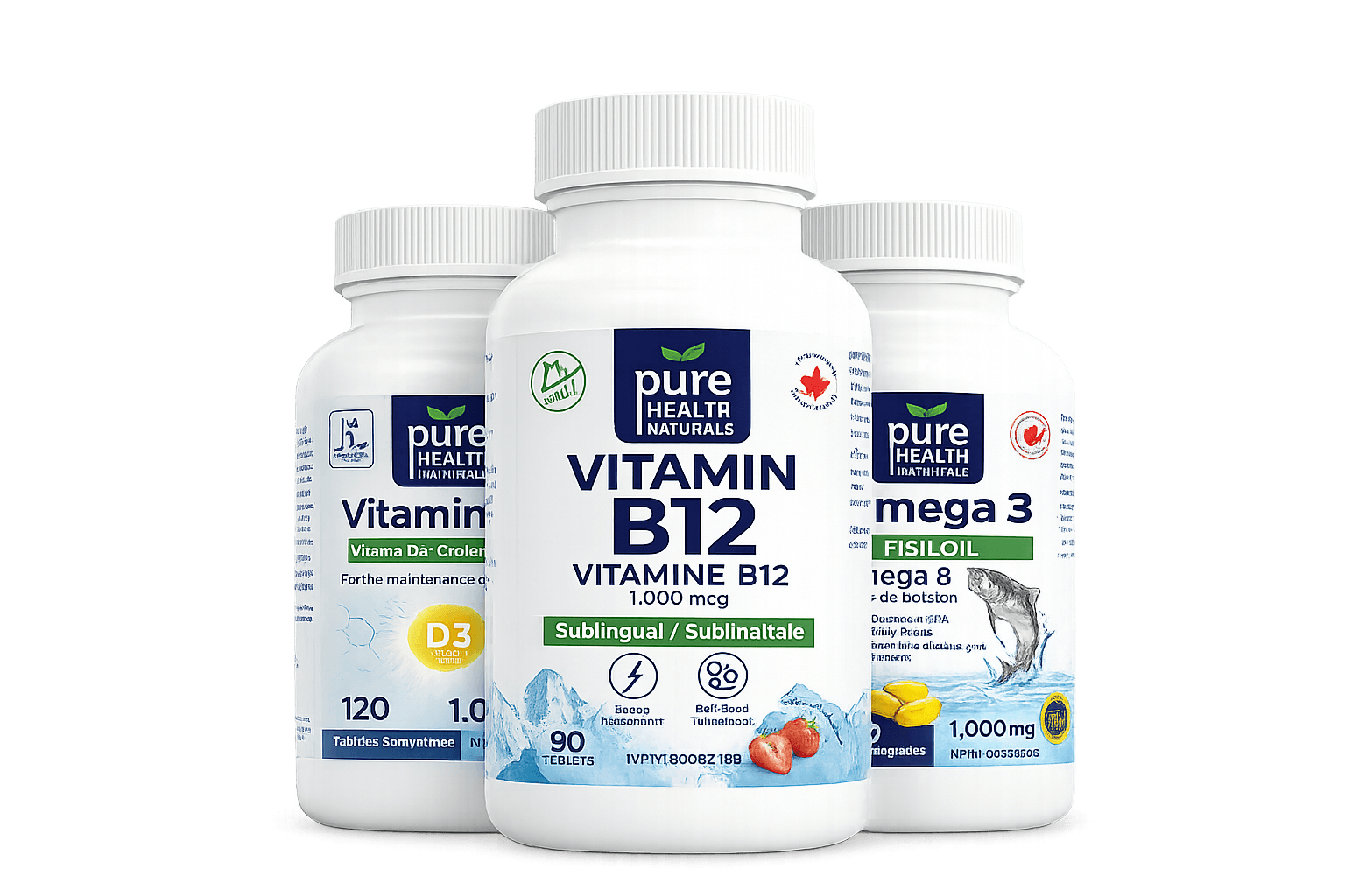 Pure Health Naturals Vitamin B12, Vitamin D3 and Omega 3 products